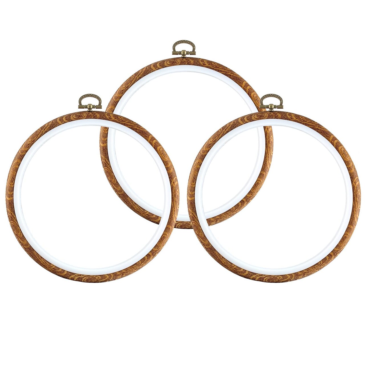 3 Pieces 6.7 Inch Embroidery Hoop Set Imitated Wood Display Frame Embroidery Hoops Circle Cross Stitch Hoop Ring for Art Craft Sewing and Hanging Ornaments Decor